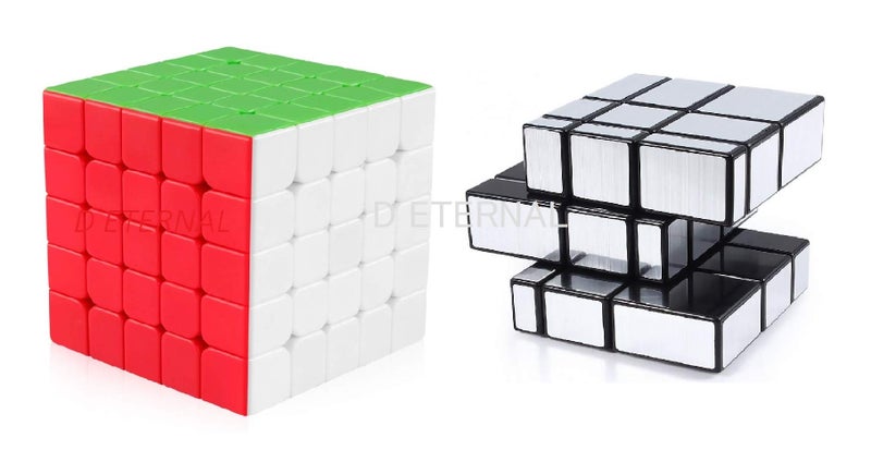 D ETERNAL Adult Stickerless 5X5 and Stickered Silver Mirror Puzzle Cubes Combo Set - Image 1
