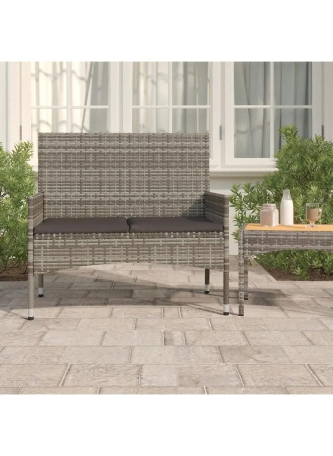 vidaxl vidaXL 2-Seater Garden Bench with Cushions Grey Poly Rattan  - Image 1