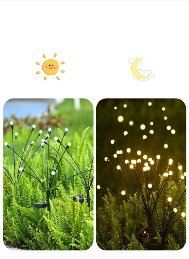 8LED Solar Powered Firefly Lights Outdoor Waterproof, Starburst Swaying Lights, Solar Garden Decorative Lights Yard Patio Pathway Decoration (Warm White - 2 Pack)