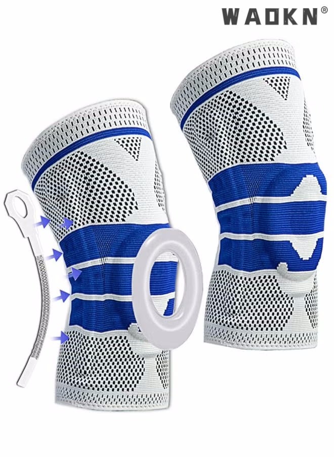 WAOKN 2 Pack Knee Braces for Knee ，Knee Compression Sleeves with Silicone Gel & Spring Support, Knee Patella Protector for Knee uncomfortable Arthritis,Jogging,Sports,Meniscus Tear,Running，Men&Women - Image 1