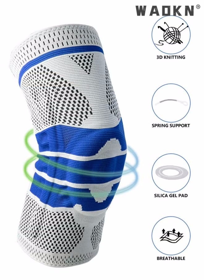 WAOKN 2 Pack Knee Braces for Knee ，Knee Compression Sleeves with Silicone Gel & Spring Support, Knee Patella Protector for Knee uncomfortable Arthritis,Jogging,Sports,Meniscus Tear,Running，Men&Women - Image 2