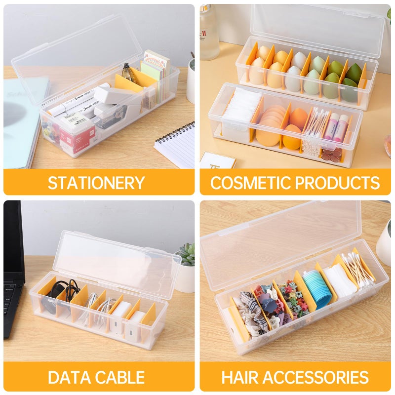 PAVSTINE Clear Cable Organizer Box with Lid, Plastic Charger Cable Cord Storage Organizer, Office Desk Organizers, Multifunctional Accessories Storage for Home Drawer Office, Stackable, Clear - Image 5