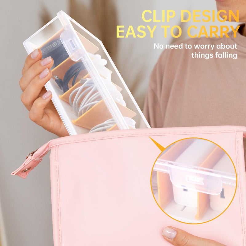 PAVSTINE Clear Cable Organizer Box with Lid, Plastic Charger Cable Cord Storage Organizer, Office Desk Organizers, Multifunctional Accessories Storage for Home Drawer Office, Stackable, Clear - Image 3