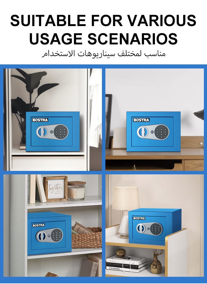 Bostra Fireproof Safe Box with Sensor Light & Fireproof Bag, Money Safe Box with Digital Keypad,Security Safe Box for Home, 0.23 Cubic Small Safe with Keys & Pass Code for Cash Jewelry Blue