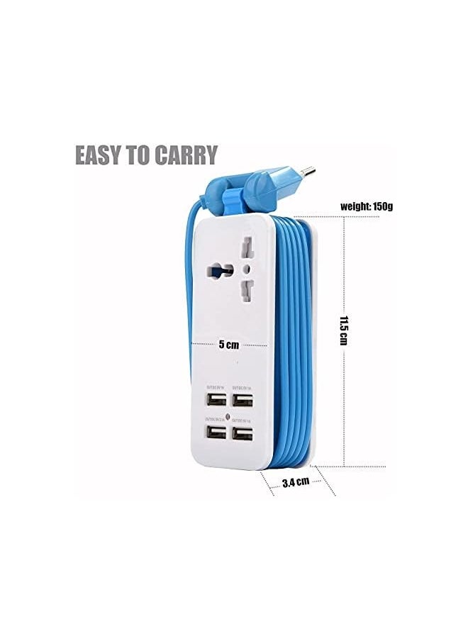 PROMASS Home & Business Travel Power Extension Plug USB Extension Cord with carry case with Power Socket & 4 Smart USB Ports, 1.5 Meters Extension Cord for Home, Office, Room, Extension Cord USB C  - Image 5