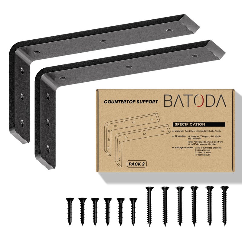 Batoda 12 Countertop Support Brackets For Granite (2 Pcs) - Heavy Duty L Shelf Bracket - Wall Mounted Support For Diy Open Shelving - Blind Shelf Support - Shelving Mounting Hardware Included(Pack 2) - Image 1