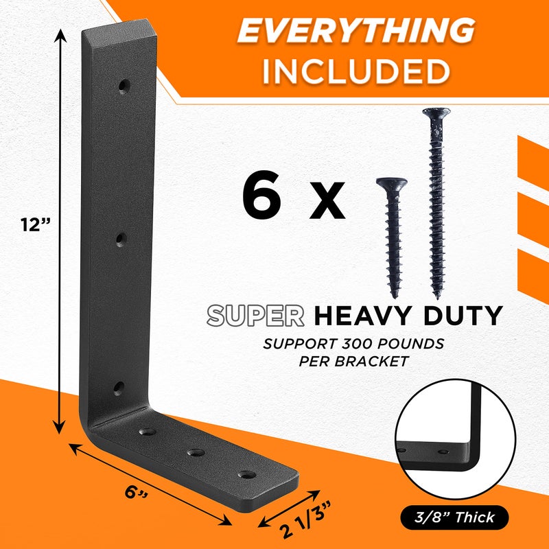 Batoda 12 Countertop Support Brackets For Granite (2 Pcs) - Heavy Duty L Shelf Bracket - Wall Mounted Support For Diy Open Shelving - Blind Shelf Support - Shelving Mounting Hardware Included(Pack 2) - Image 2