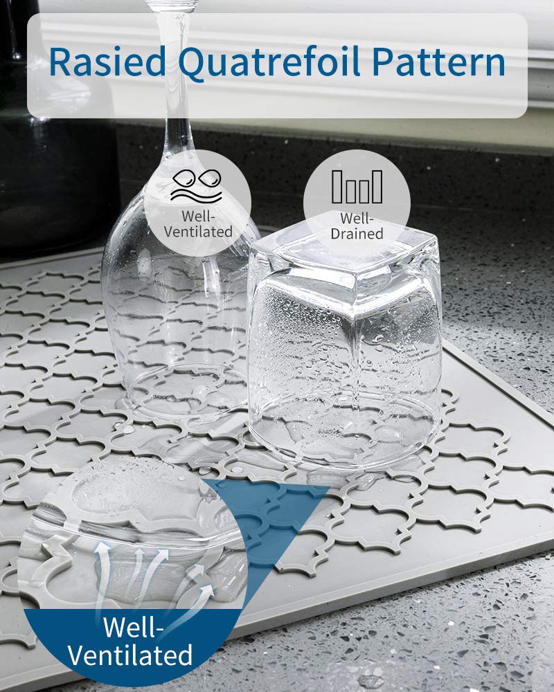 AMOAMI حصيرة تجفيف الأطباق AMOAMI، مقاومة للحرارة، سهلة التنظيف، حصائر تجفيف الأطباق السيليكونية لأسطح المطبخ، أدوات المطبخ، ملحقات المطبخ، الأجهزة الصغيرة للمطبخ (12" × 16"، رمادي) - Image 5