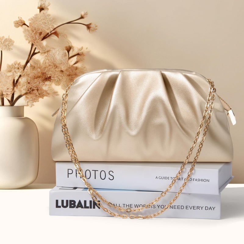 lovyoCoCo Clutch Purse for Women Soft Pleated PU Wedding Clutch, Elegant Evening Bag for Galas, Proms,Cocktail Parties (Champagne Gold) - Image 3