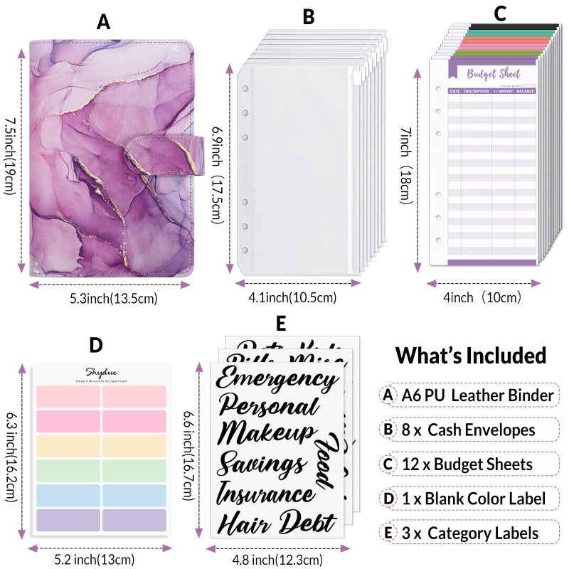 SKYDUE Budget Binder, Money Saving Binder with Zipper Envelopes, Cash Envelopes and Expense Budget Sheets for Budgeting - Image 3