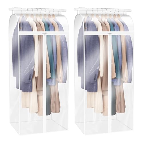 Zilink Dress Bags for Hanging Clothes 60 inch (2 Pack) Clear Garment Rack Cover Hanging Garment Bags for Storage for Coats Long Dress Gown Storage - Image 1