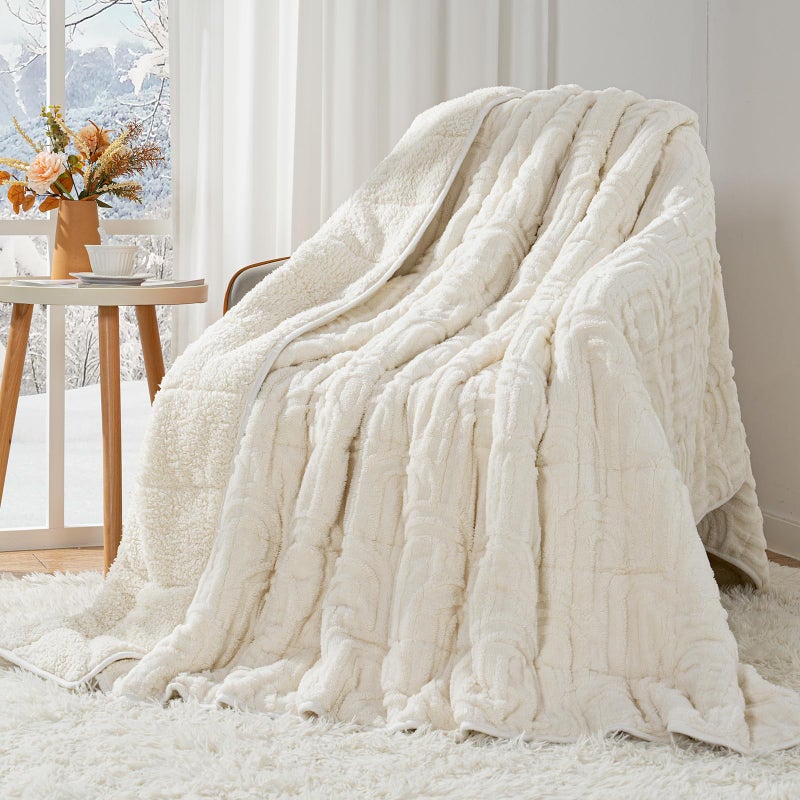 Cottonblue Weighted Blanket for Adults 15 lbs Twin Size, Soft Fluffy Sherpa Fleece Jacquard Weighted Throw Blankets 48" x 72" for Sleep Relax, Fuzzy Warm Arch Heavy Blanket for Bed Couch, Cream White - Image 1