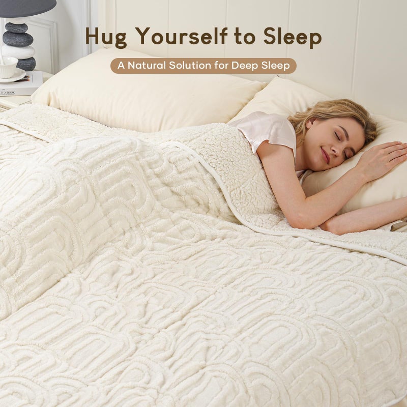Cottonblue Weighted Blanket for Adults 15 lbs Twin Size, Soft Fluffy Sherpa Fleece Jacquard Weighted Throw Blankets 48" x 72" for Sleep Relax, Fuzzy Warm Arch Heavy Blanket for Bed Couch, Cream White - Image 2