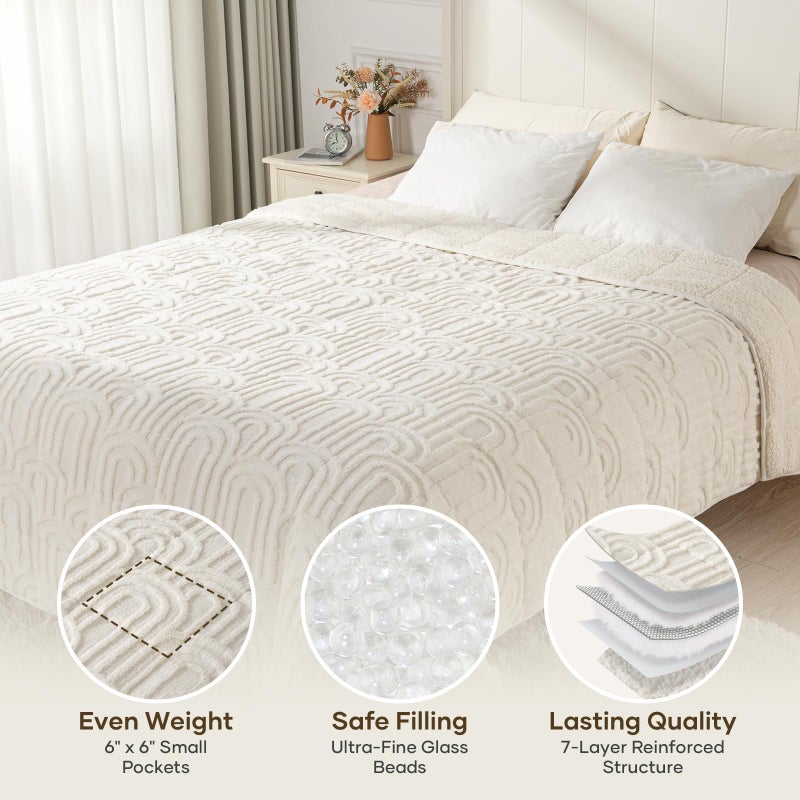 Cottonblue Weighted Blanket for Adults 15 lbs Twin Size, Soft Fluffy Sherpa Fleece Jacquard Weighted Throw Blankets 48" x 72" for Sleep Relax, Fuzzy Warm Arch Heavy Blanket for Bed Couch, Cream White - Image 4