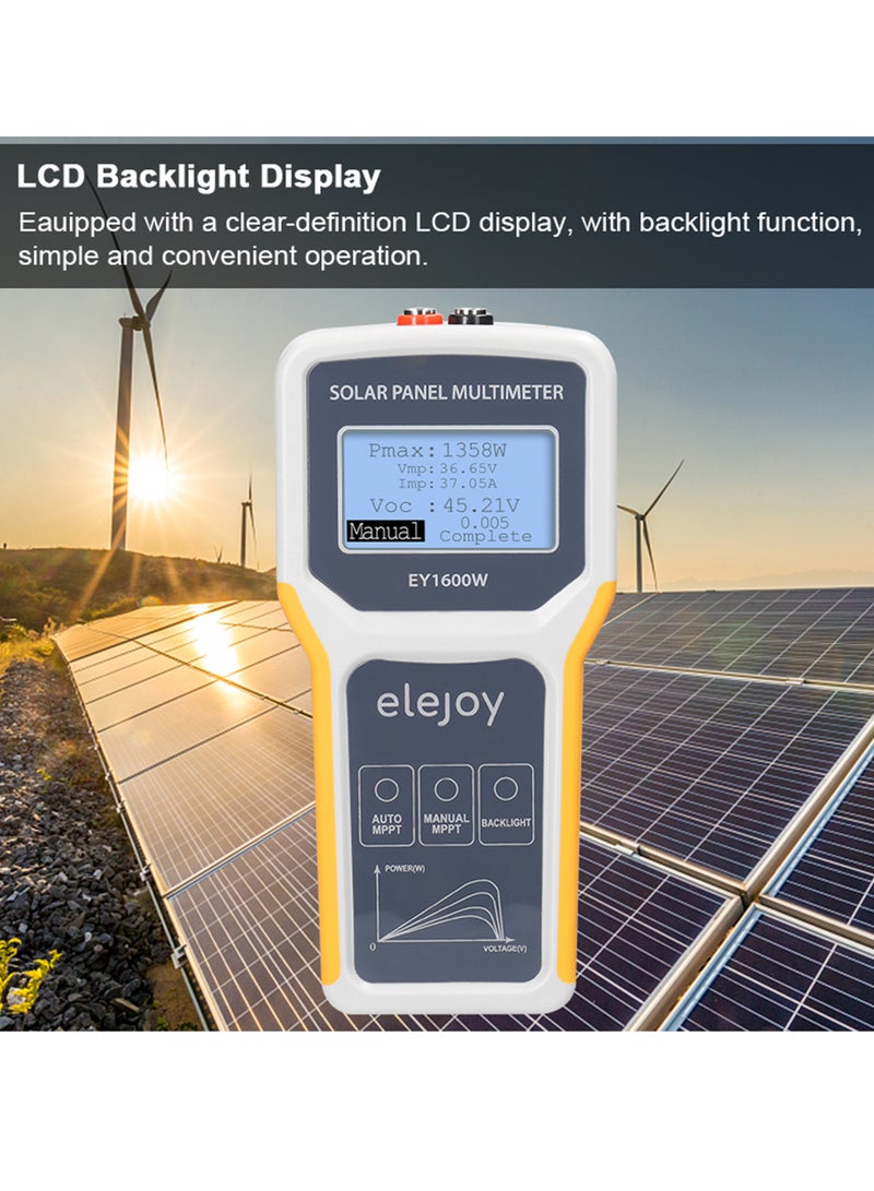 لوحة شمسية متعددة الأقطاب بقدرة 1600 واط تستخدم لاختبار MPPT لفتح الدائرة الكهربائية، مع جهاز قياس الجهد القصوى والجهد الحالي والقدرة الأقصى، وشاشة LCD مع إضاءة خلفية. - Image 5