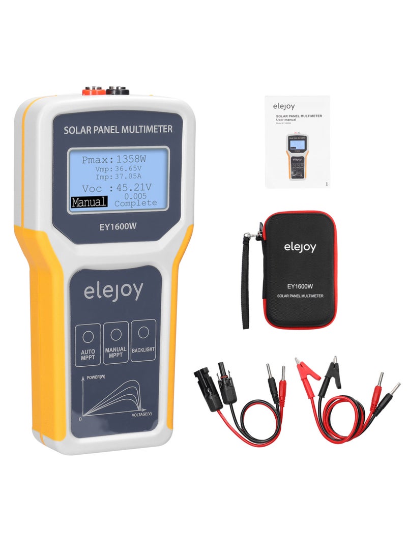لوحة شمسية متعددة الأقطاب بقدرة 1600 واط تستخدم لاختبار MPPT لفتح الدائرة الكهربائية، مع جهاز قياس الجهد القصوى والجهد الحالي والقدرة الأقصى، وشاشة LCD مع إضاءة خلفية. - Image 1
