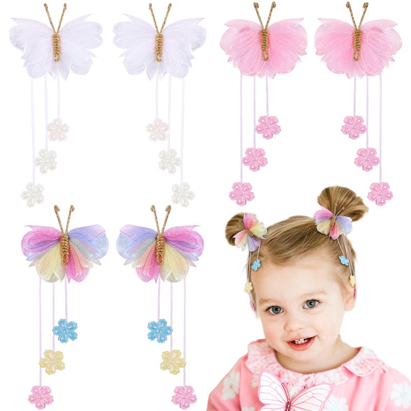 OAOLEER 6PCS Butterfly Hair Bows for Girls Tulle Bows With Alligator Clips Back to School Butterfly Bows - Image 2