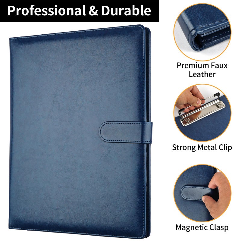 MOWPOG Professional Padfolio with Clipboard, Faux Leather Portfolio Folder Binder, Legal Pad Holder for A4 Letter Size Notepad, Resume, Writing Pad, Ideal Organizer for Business Office Conference (Blue) - Image 4