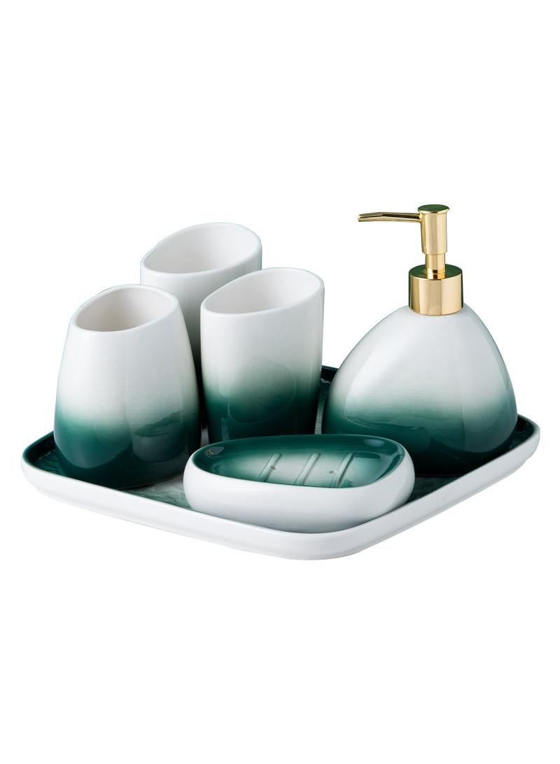 Bathroom Accessories Set,Modern Countertop Bathroom Decor,Luxury 6 Piece Bathroom Accessory Set,Complete with Soap Dispenser,Toothbrush Holder,Tumbler,Tray - Image 1