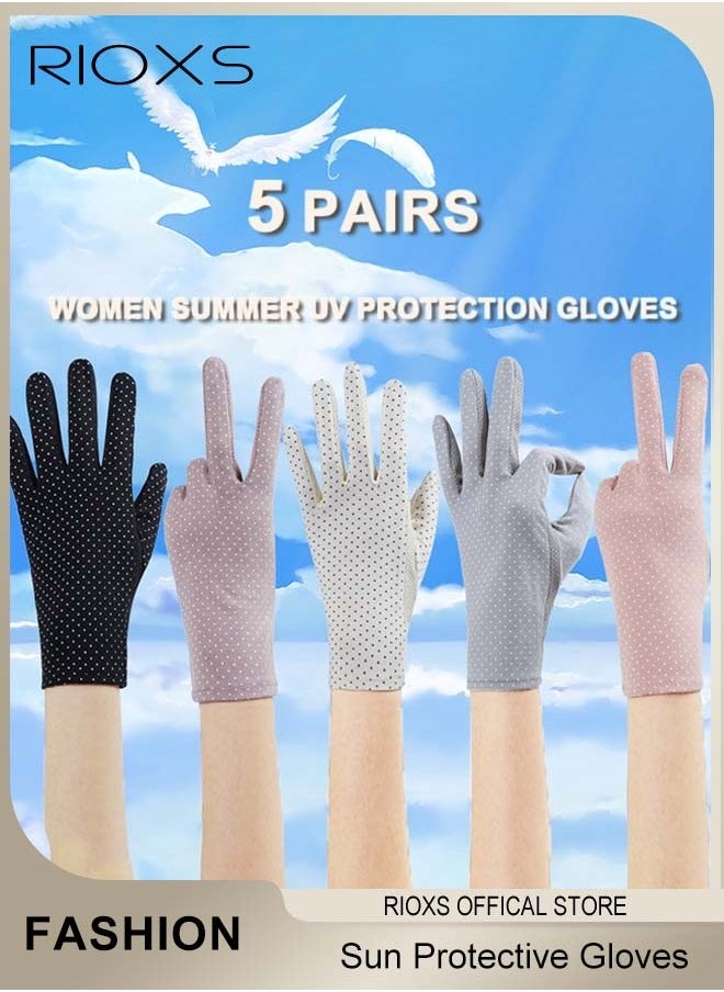 RIOXS 5 Pairs Women Sun Protective Gloves UV Protection Summer Quick Dry Anti Slip Driving Gloves Touchscreen Gloves for Driving Riding  - Image 1