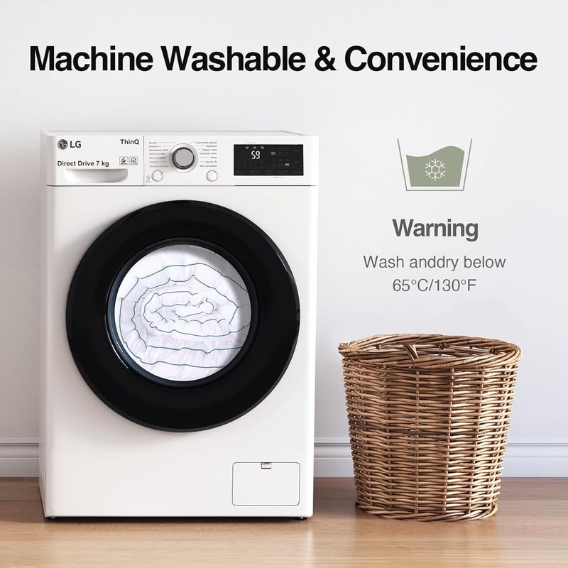 غطاء مرتبة نوفيلا توين إكس إل، طبقة مرتبة علوية سميكة جدًا مع بديل الريش، غطاء مرتبة قابل للتنفس لسمك 8-21 بوصة، واقي مرتبة قابل للغسل في الغسالة ومثبت – أخضر-أبيض - Image 5