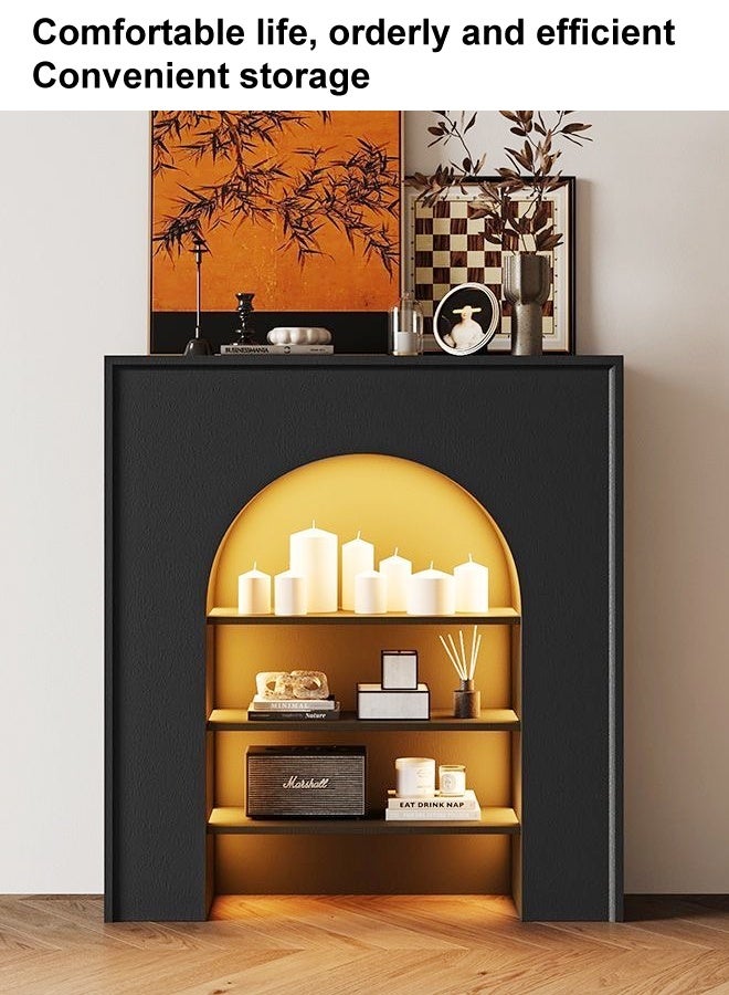 سي آند سي هوم رف كونسول عصري مزخرف بإطار أسود مقوس محكم، وإضاءة LED محيطة دافئة، وأرفف تخزين متعددة المستويات، ومساحة عرض أنيقة للديكور المنزلي والشموع والإكسسوارات 90 × 20 × 100 سم. - Image 3