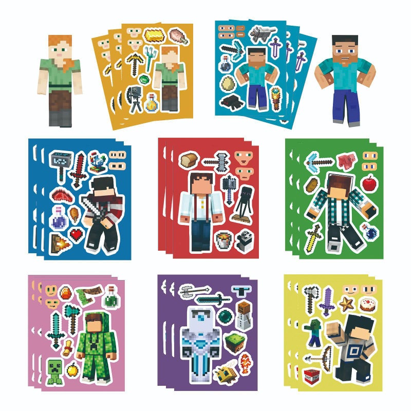 Lyomied 24Pcs Cartoon Stickers, Mixed & Matched with 8 Designed Pixel Sticker (3 of Each) for Party Favors, Reward, Decor, Gift Idea - Image 1