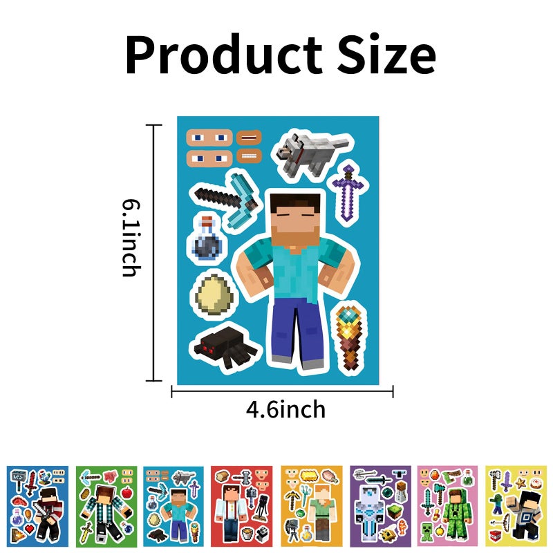 Lyomied 24Pcs Cartoon Stickers, Mixed & Matched with 8 Designed Pixel Sticker (3 of Each) for Party Favors, Reward, Decor, Gift Idea - Image 5