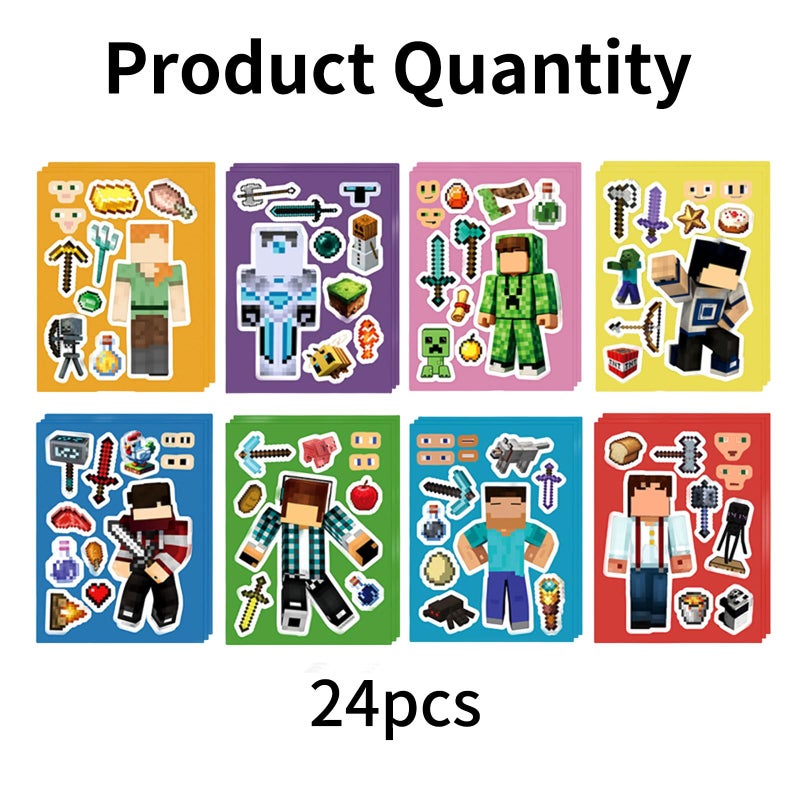 Lyomied 24Pcs Cartoon Stickers, Mixed & Matched with 8 Designed Pixel Sticker (3 of Each) for Party Favors, Reward, Decor, Gift Idea - Image 4