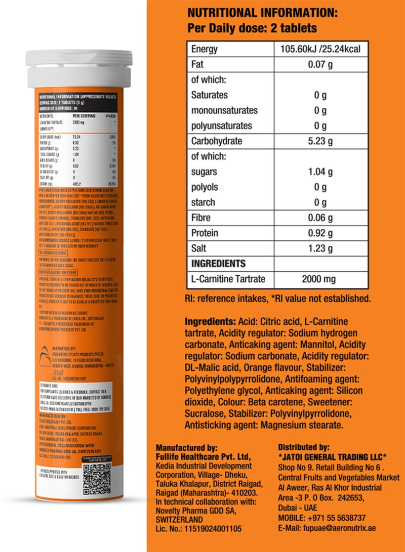 FAST&UP Carnitine - Weight Loss - 20 Effervescent Tablets, Orange Flavour - Image 2