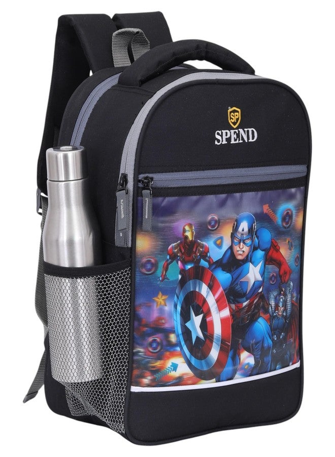 SPEND Boys' Black Superhero Backpack with Captain America, Thor & Iron Man Print - 15-Inch Durable School Bag with Strong Zipper, Bottle Holder & Adjustable Straps for Kids & Everyday Use - Image 5