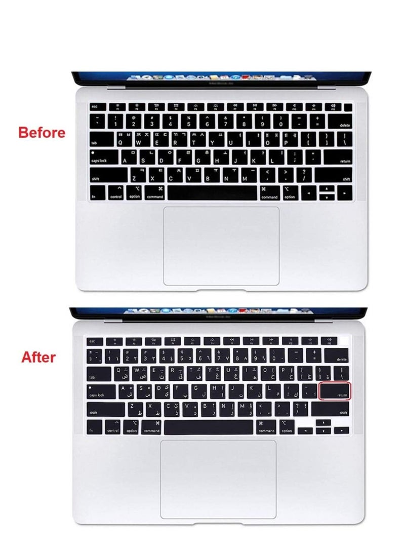 Generic - Arabic English Language Black US Version Silicone Keyboard Cover Skin Compatible with 2020 New MacBook Air 13.3 inch A2179 A2337 with Touch ID Retina Display Keyboard - Image 1