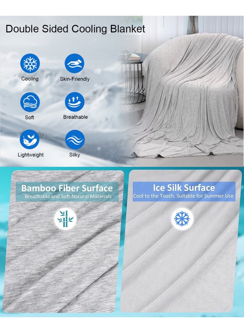 بطانية تبريد صيفية — تصميم مزدوج الوجهين، خفيفة الوزن وقابلة للتهوية، مناسبة لمن يميلون إلى التدفئة بسهولة، مناسبة للأسرة والأرائك والسفر، رمادية اللون - Image 2
