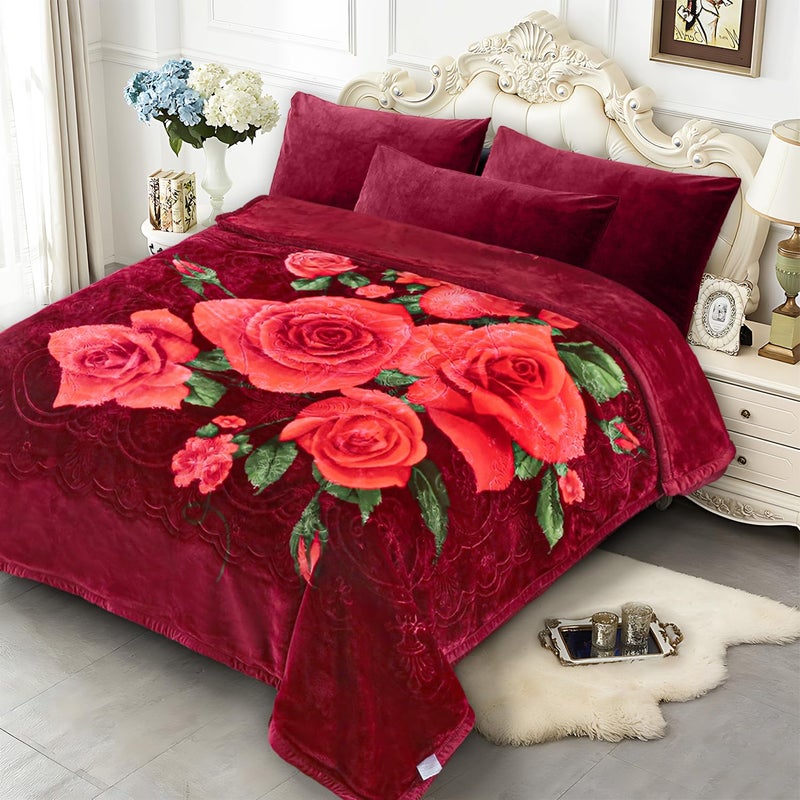 JYK Korean Mink Fleece Bed Blanket Queen Size 75" x 87", 5 Pounds - 2 Ply Reversible Silky Soft Plush Warm, Comfy Blanket for Autumn, Winter -Rose/Virgin Mary - Image 2