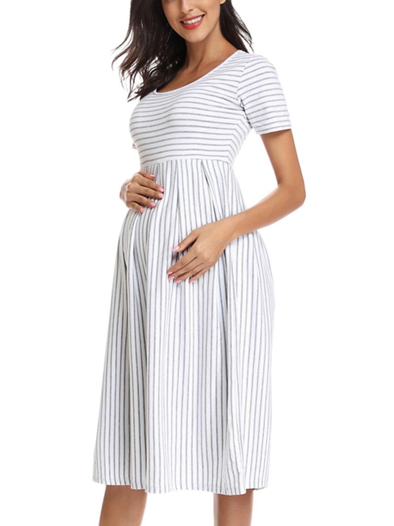 BBHoping Womenâ€™s Casual Striped Maternity Dress Short Knee Length Pregnancy Clothes for Baby Shower - Image 1