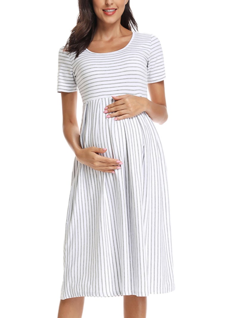 BBHoping Womenâ€™s Casual Striped Maternity Dress Short Knee Length Pregnancy Clothes for Baby Shower - Image 2
