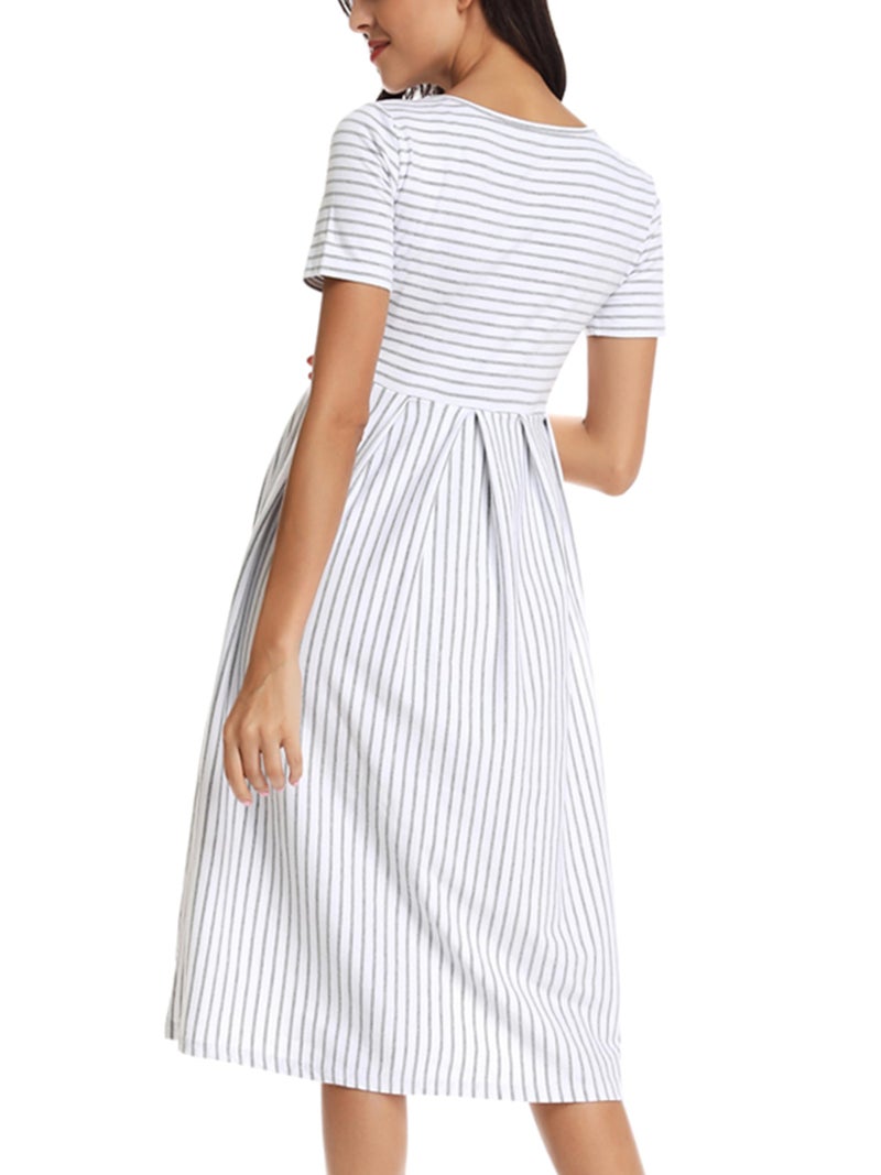 BBHoping Womenâ€™s Casual Striped Maternity Dress Short Knee Length Pregnancy Clothes for Baby Shower - Image 3