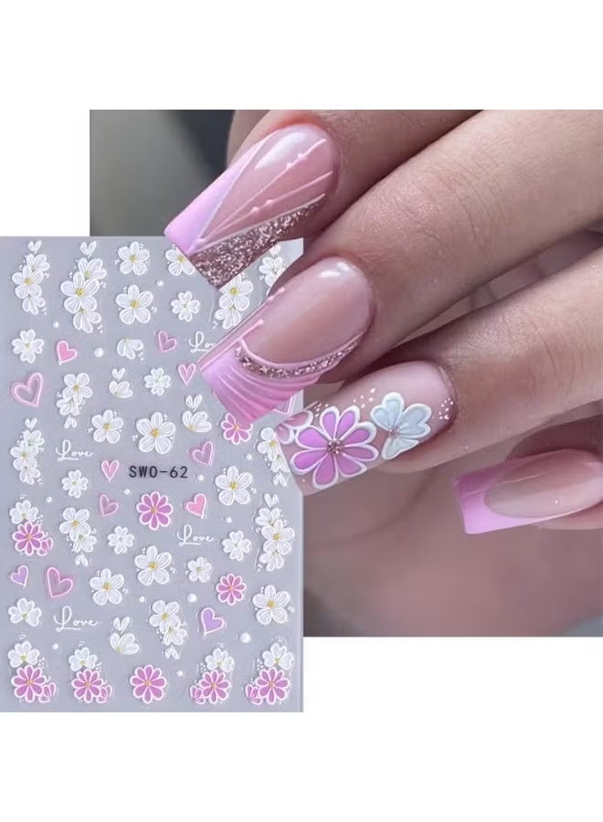 HTKCRX flower stickers in ins style, spring and summer pink cherry blossom and daisy love flowers 5D nail stickers - Image 3
