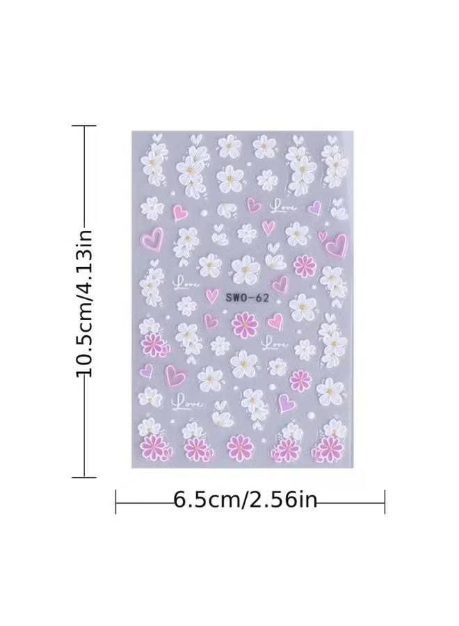 HTKCRX flower stickers in ins style, spring and summer pink cherry blossom and daisy love flowers 5D nail stickers - Image 5