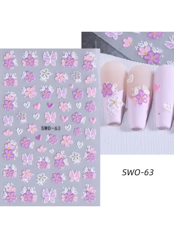 HTKCRX flower stickers in ins style, spring and summer pink cherry blossom and daisy love flowers 5D nail stickers - Image 2
