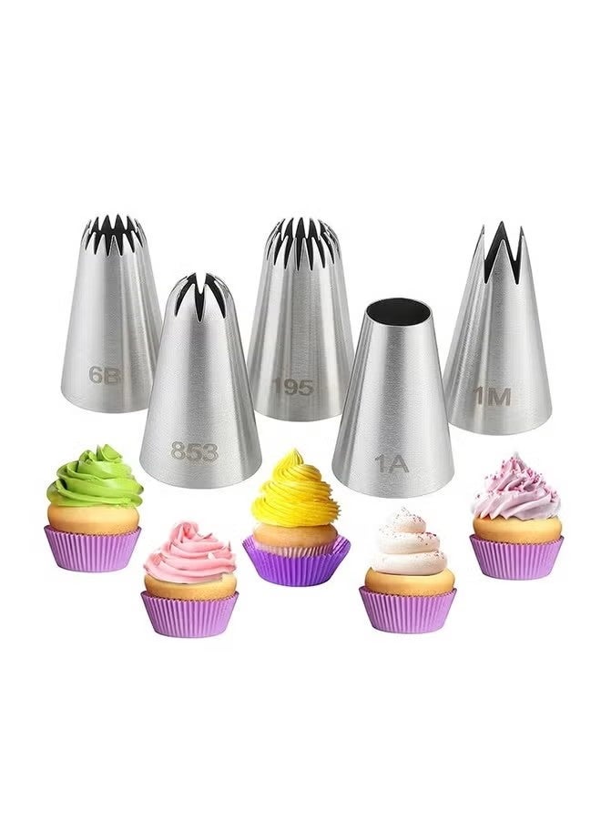 5PCS Large Piping Tips Set, Stainless Steel Cake Decorating Tips, Frosting Icing Tips for Cupcakes, Cake, Cookie and Decorating - Image 1