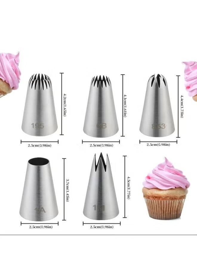 5PCS Large Piping Tips Set, Stainless Steel Cake Decorating Tips, Frosting Icing Tips for Cupcakes, Cake, Cookie and Decorating - Image 2