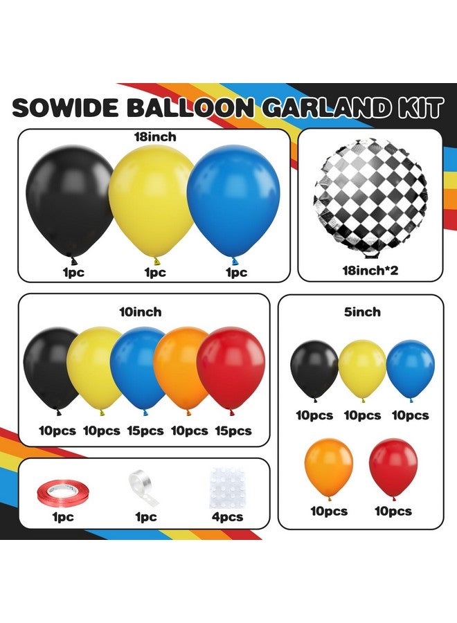 Sowide Speedster Theme Balloons Arch Garland Kit, Blue Red Black Checkered Pattern Flag Foil Balloon, Speedster Themed Decorations for Boys Birthday Party Baby Shower - Image 2
