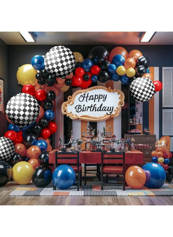 Sowide Speedster Theme Balloons Arch Garland Kit, Blue Red Black Checkered Pattern Flag Foil Balloon, Speedster Themed Decorations for Boys Birthday Party Baby Shower - Image 5
