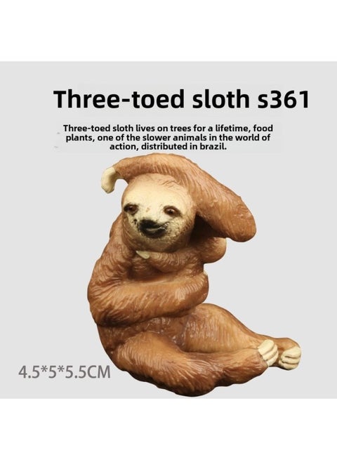 Simulation Wildlife Model Solid Fox Eagle Kangaroo Sloth Ostrich Wolf Leopard Squirrel Toy Ornaments-Color:S361 Three-Toed Sloth Cubs