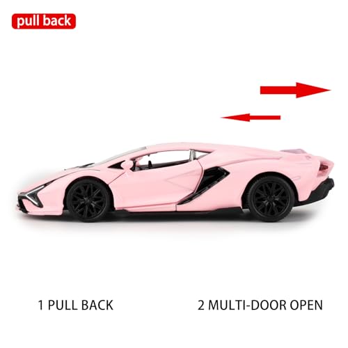 BDTCTK 136 Lamborghini Sin FKP37 Diecast Car Models Zinc Alloy Toy Pull Back Vehicles Toy Cars for Toddlers Kids Boys Girls Gift Pink - Image 5