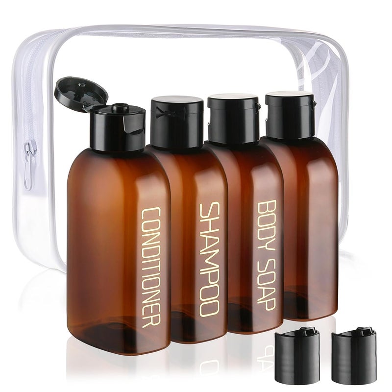 Cosywell Travel Bottles for Toiletries 4pcs 34oz Travel Shampoo and Conditioner Bottles TSA Approved Travel Size Containers Leak Proof Small Plastic Squeeze Bottles with Flip Cap