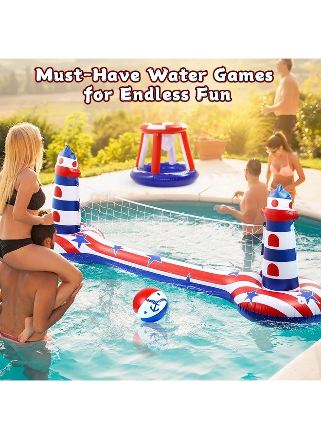 EagleStone Inflatable Pool Float Set with Volleyball Net & Basketball Hoop,2-in-1 Floating Water Games for Kids Adults, Backyard Beach Summer Toys, Heavy-Duty PVC Family Pool Party Essentials - Image 4