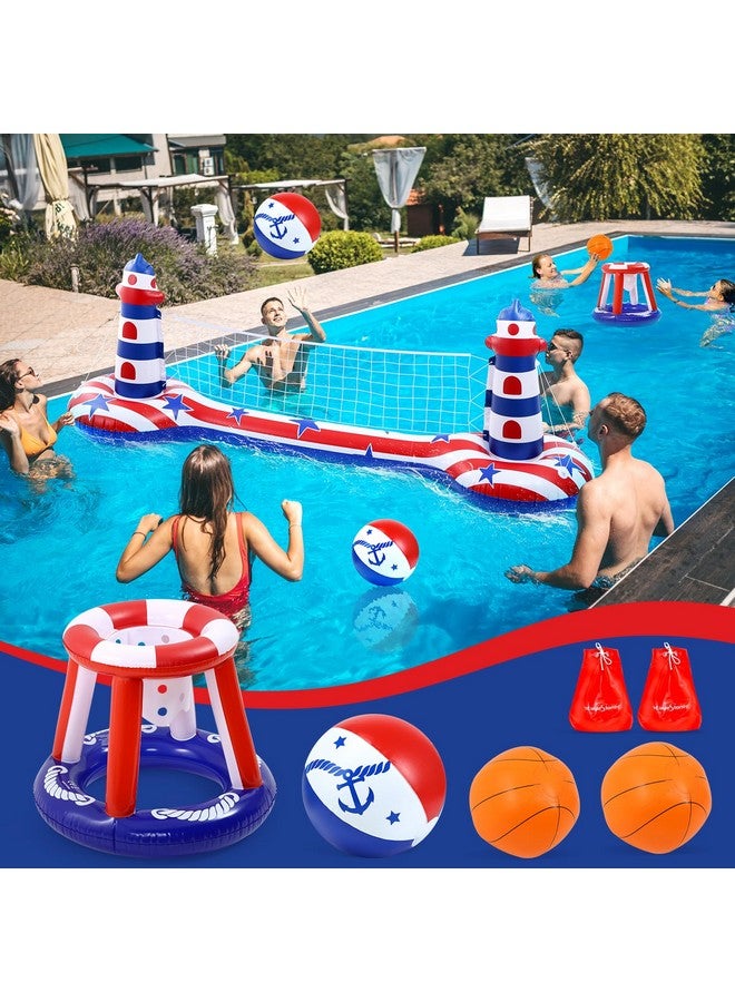 EagleStone Inflatable Pool Float Set with Volleyball Net & Basketball Hoop,2-in-1 Floating Water Games for Kids Adults, Backyard Beach Summer Toys, Heavy-Duty PVC Family Pool Party Essentials - Image 3