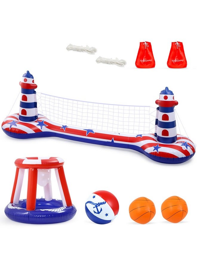 EagleStone Inflatable Pool Float Set with Volleyball Net & Basketball Hoop,2-in-1 Floating Water Games for Kids Adults, Backyard Beach Summer Toys, Heavy-Duty PVC Family Pool Party Essentials - Image 2